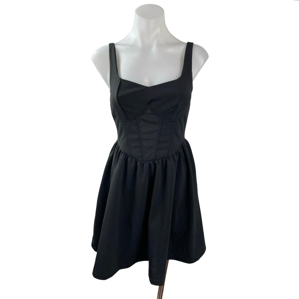 NEW Verdusa Black Corset Bustier Sleeveless Cami Fit & Flare Mini Dress Size S